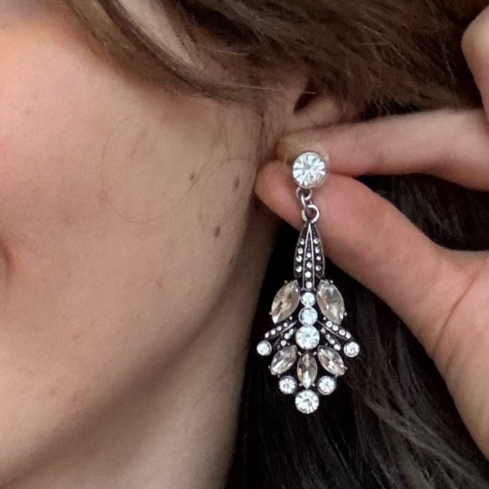 Silver Toned Crystal Drop Earrings